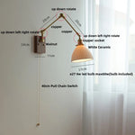 White Ceramic LED Wall Light Nordic Modern Copper Rotatable Bedside Lamp