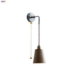 Ash Wood LED Wall Light with Pull Chain Switch, Japanese Style Bedside Lamp