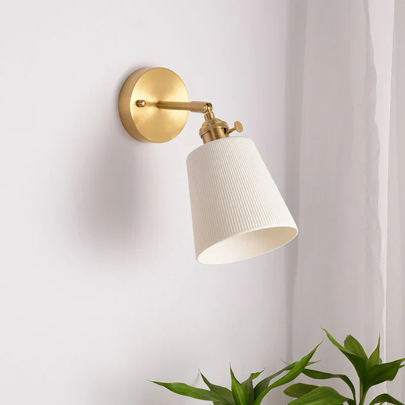 Afralia™ Ceramic LED Wall Light Striped White Modern Nordic Pull Chain Mirror Lamp