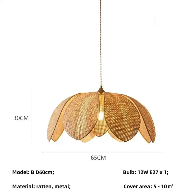 Wabi Sabi Rattan Pendant Lights for Dining Room - Petal Design LED Droplight