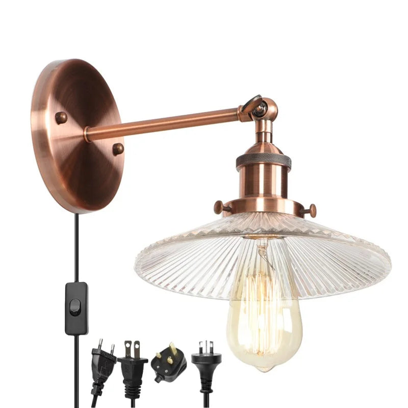 Afralia™ Industrial Loft LED Wall Light for Bedroom, Bathroom, Stairs - Plug In Iron Lamp