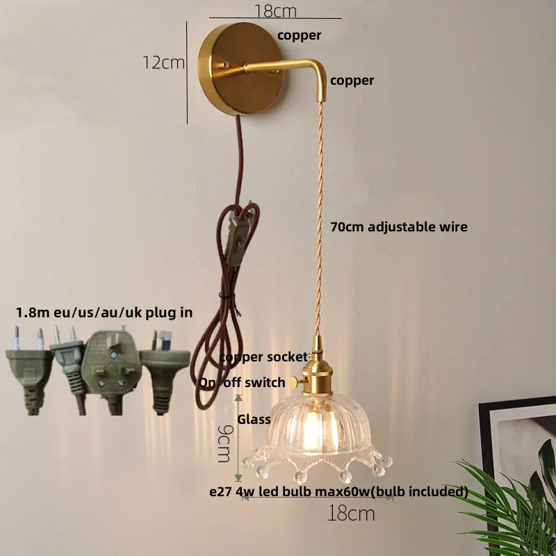 Clear Glass LED Wall Light with Pull Chain Switch for Modern Decor