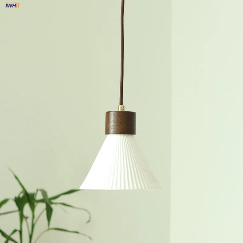 Afralia™ Ceramic LED Pendant Light Fixture Minimalist Wood Decor Hanging Lamp