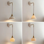 Small Pleats Ceramic LED Wall Light for Bedroom Stair Bathroom with Copper Arm