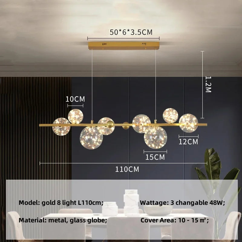 Modern Dimmable Metal Pendant Lights with Glass Globe for Dining Room & Bar