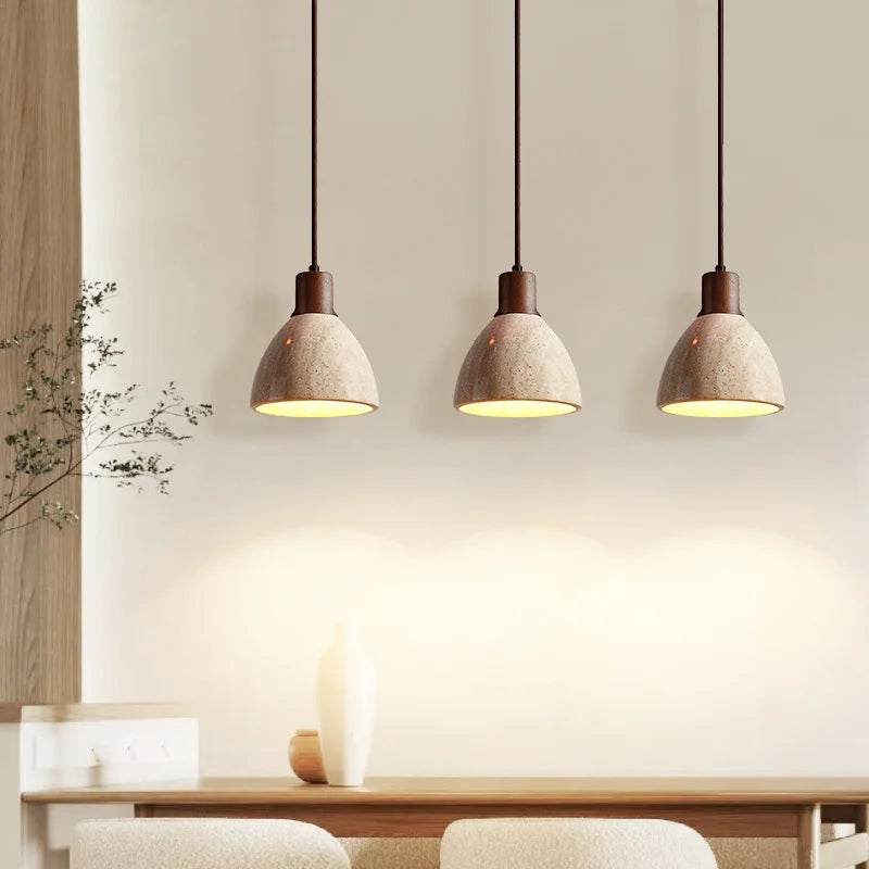 Yellow Travertine LED Pendant Lamps - Wabi Sabi Home Decor & Lighting
