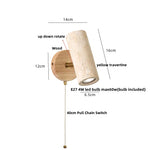 LED Wall Sconce Yellow Travertine Stone Wood Nordic Modern Rotate Bedside Lamp