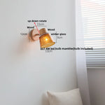 Amber Glass LED Wall Sconce Nordic Modern Wood Pull Chain Switch Stair Light
