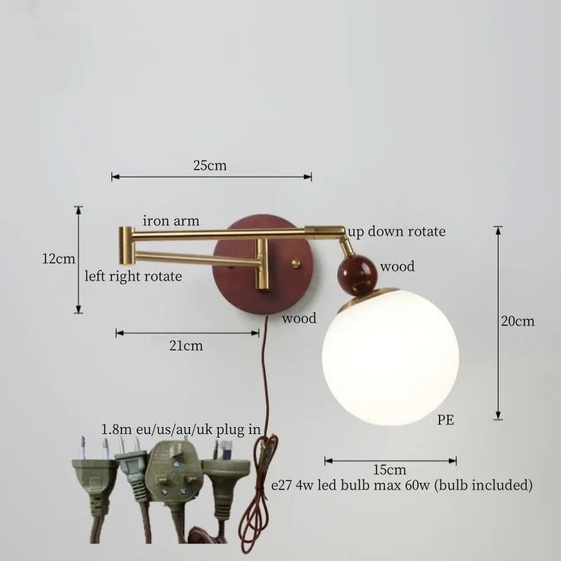 White Pumpkin LED Wall Light Fixture Swing Arm Nordic Modern Wandlamp