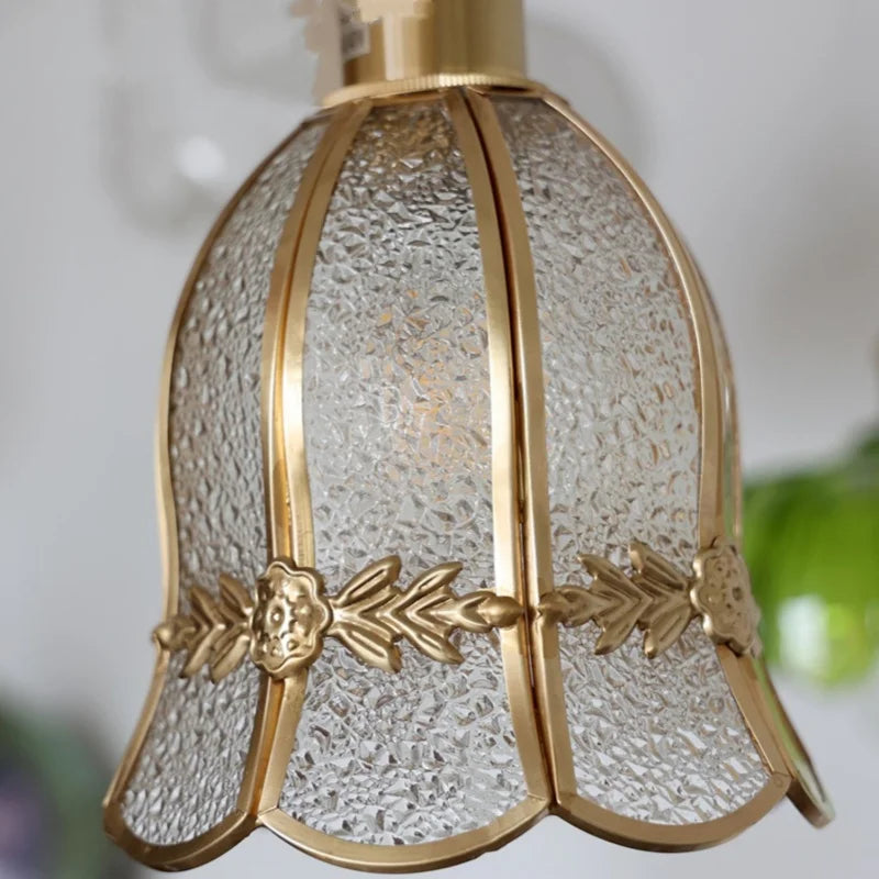 Walnut Wood & Copper Glass Pendant Light Fixture, LED Dining Room Luminaire