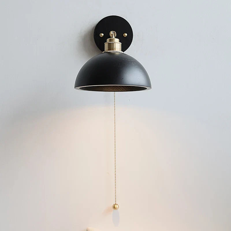 Wood Copper Wall Sconce Modern LED Fixture Bedside Lamp Bar Rotate Black