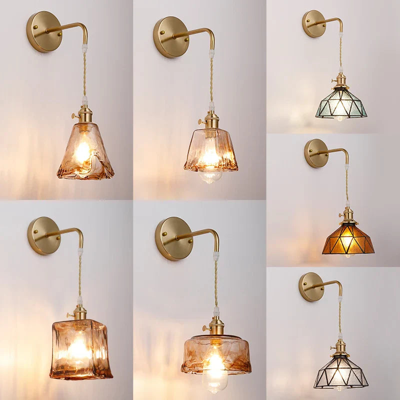 Copper Glass LED Wall Light for Modern Nordic Living Room Bedroom