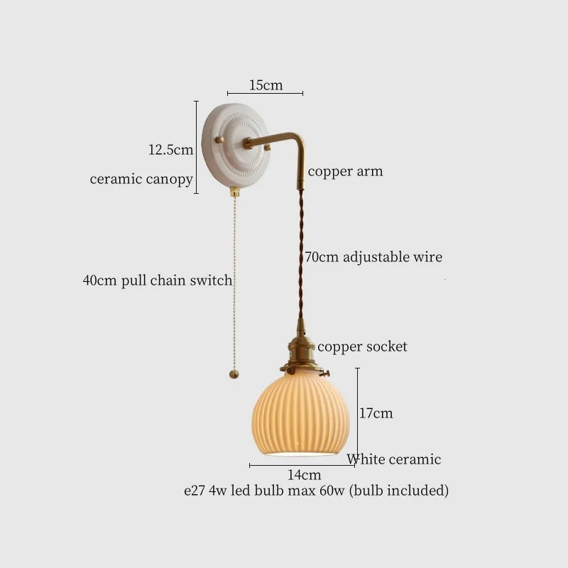 Afralia™ Ceramic Canopy LED Wall Lamp Copper Arm Modern Home Decor Applique Murale