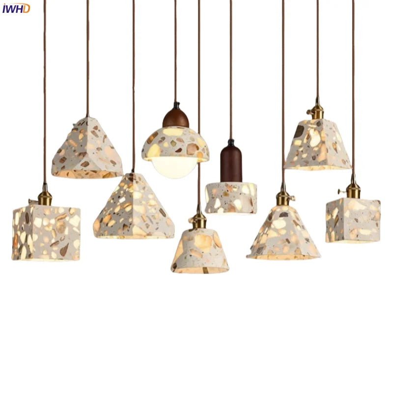 Terrazzo Half Circle LED Hanging Pendant Light Vintage Japanese Style