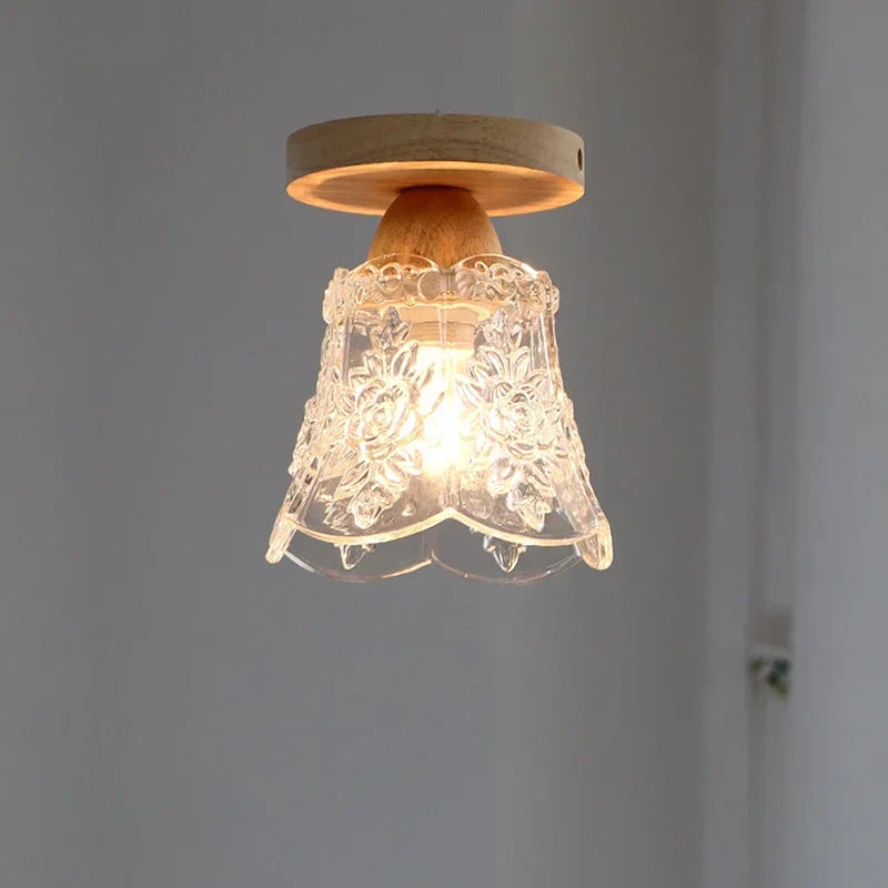 Crystal Wood LED Ceiling Lamp Clear Glass Modern Indoor Lighting