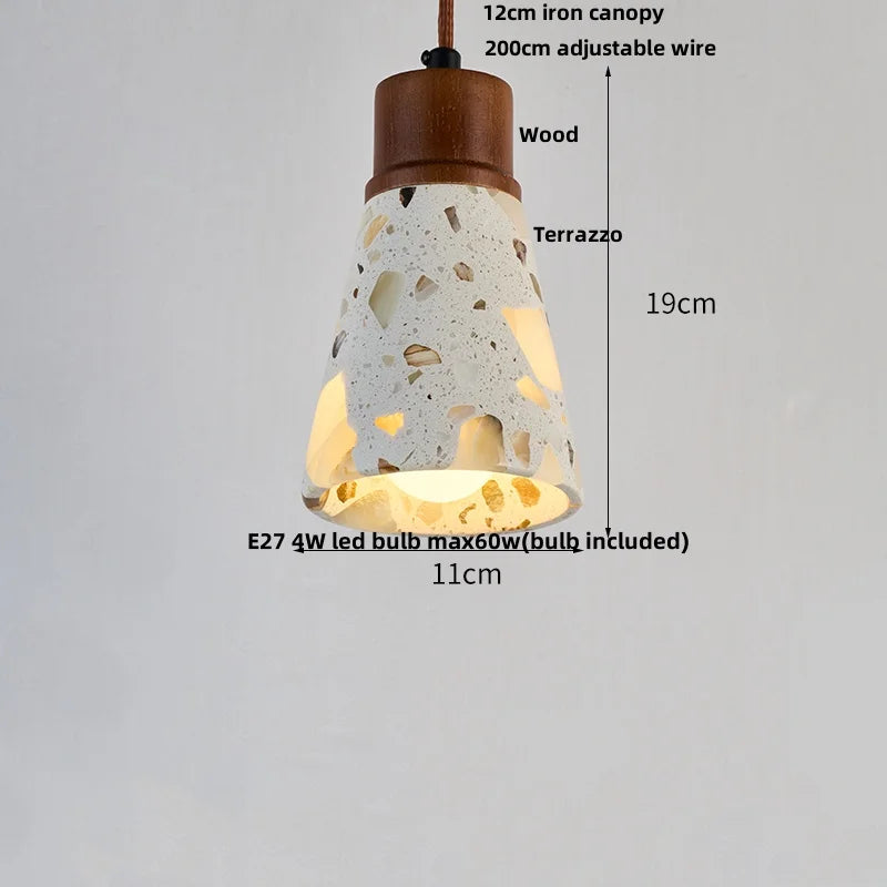 Afralia™ Terrazzo Stone LED Pendant Light Fixture Copper Socket for Modern Home Decor