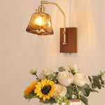 LED Glass & Wood Wall Lamp with Pull Chain Switch for Living Room, Bedroom, Bathroom