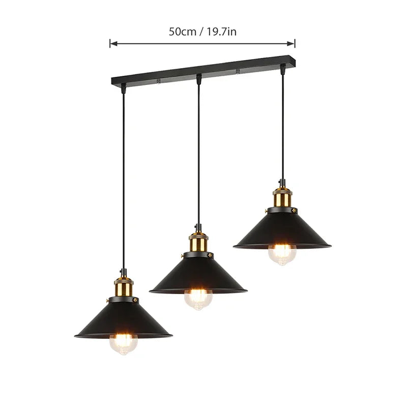 Vintage Industrial Chandelier - Retro Loft 3-Head Pendant Lamp in High-Quality Black Gold Finish
