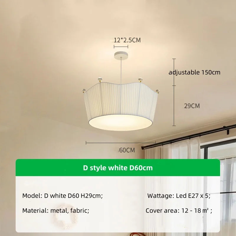 Nordic Pleated Fabric E27 Pendant Light Dining Room Creamy Hanging Lamp Bedroom Suspend Lamp - Afralia™