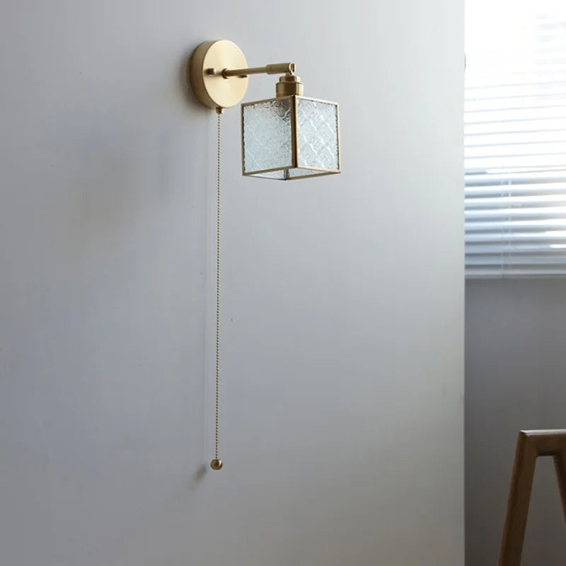 Afralia™ Glass Wall Sconce Retro LED Rotate Pull Chain Mirror Light