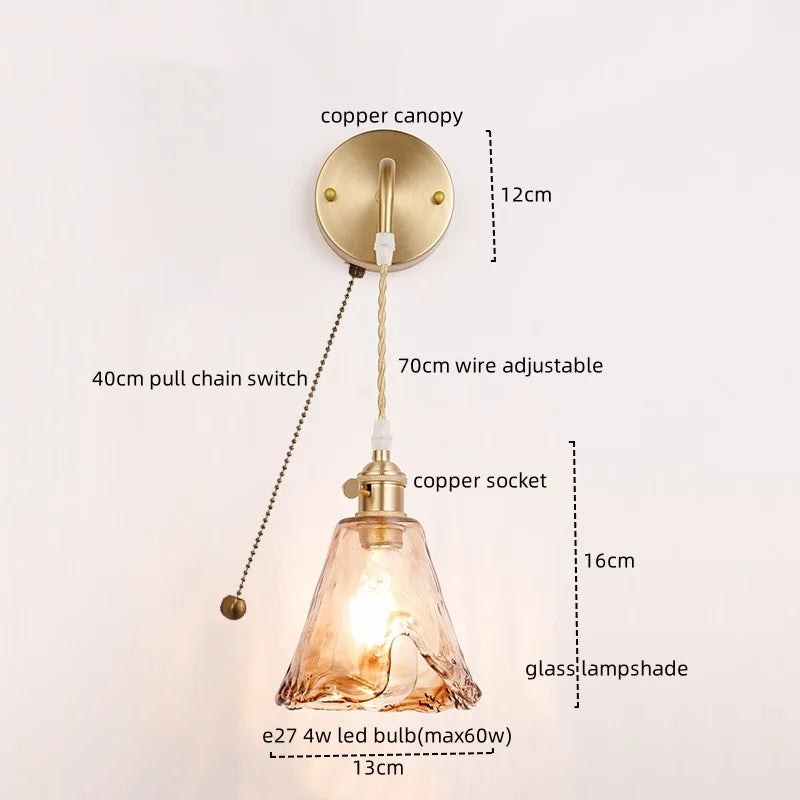 Copper Glass LED Wall Light for Modern Nordic Living Room Bedroom