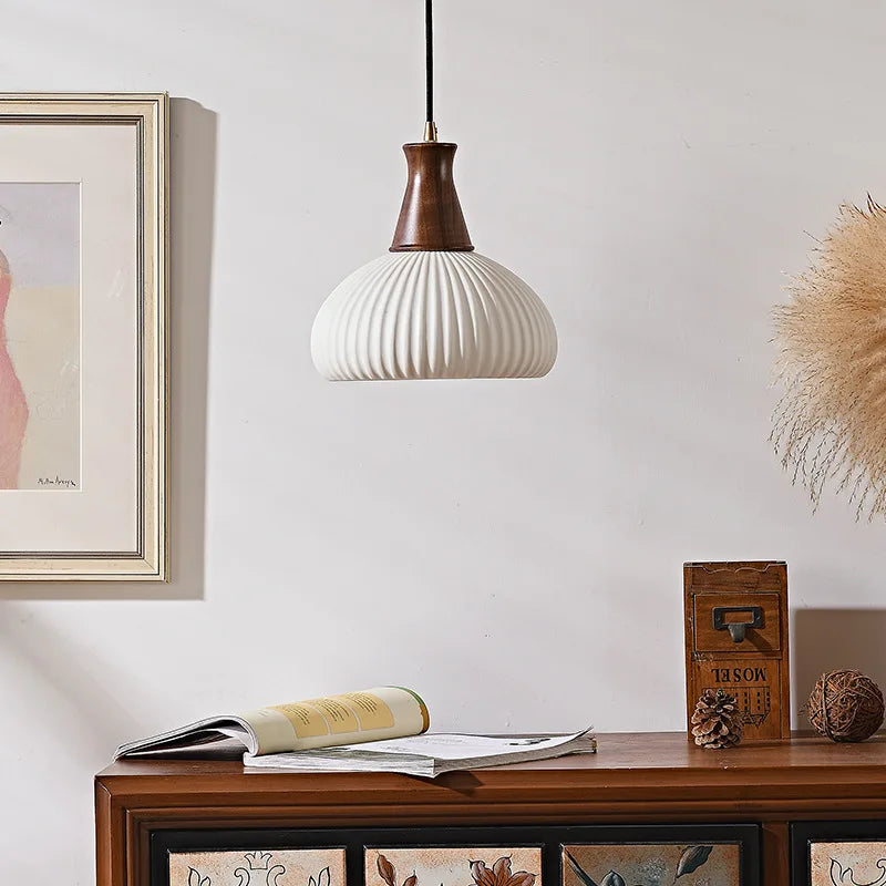 Ceramic Wood LED Pendant Lights Modern Hanging Lamp for Home Decor
