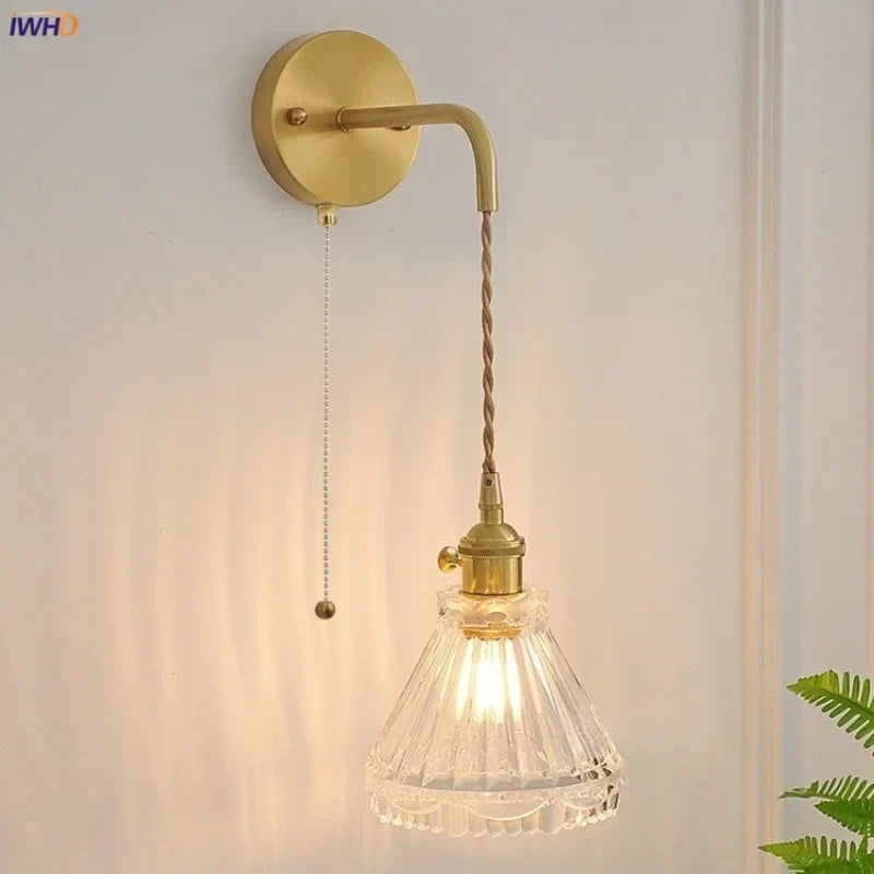 Nordic Glass Wall Lights LED Sconce Pull Chain Switch Adjustable Wire Bedside Lamp