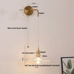 Copper LED Glass Wall Sconce with Pull Chain Switch for Living Dining Room