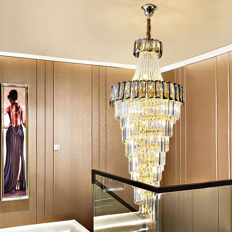 Elegant Crystal Chandelier for Duplex Spiral Staircase and Living Room