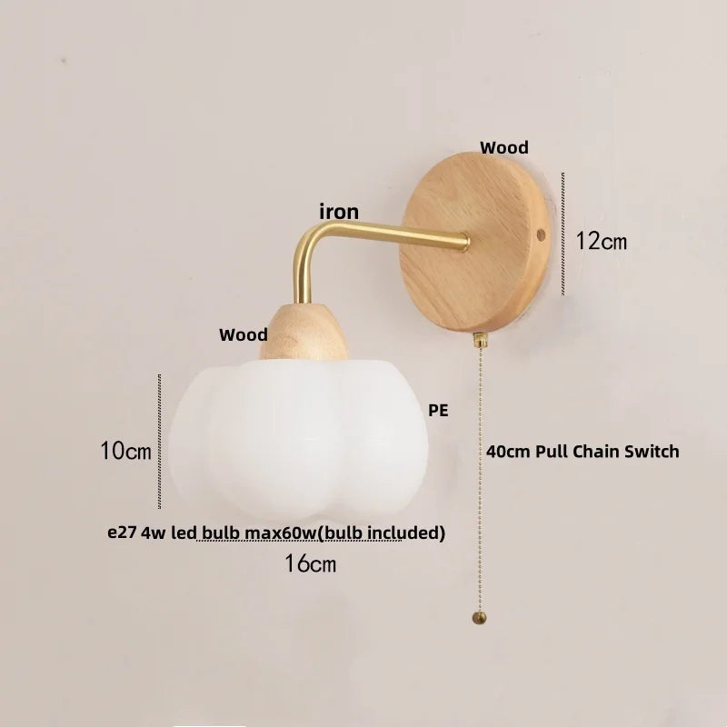 Afralia™ Wood Canopy LED Wall Light Fixture - Modern Nordic Style with Pull Chain Switch