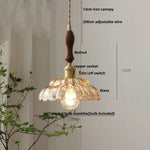 Afralia™ LED Pendant Lamp with Adjustable Wire, Copper Socket, Walnut Wood, Green Glass