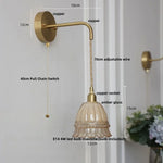 Amber Glass LED Wall Light with Pull Chain Switch, Modern Nordic Flower Wall Sconce