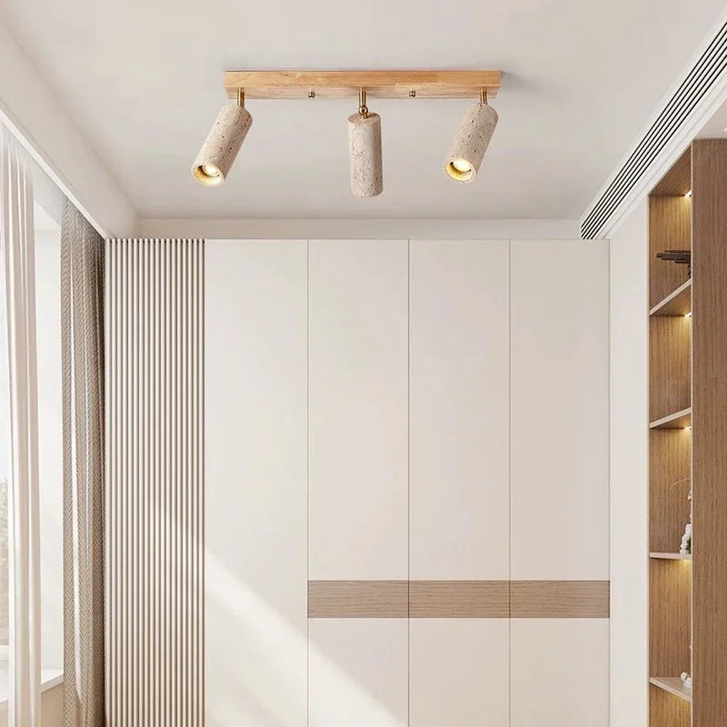 Stone Ceiling Lamp Spot Light Adjustable Angle Wood Base