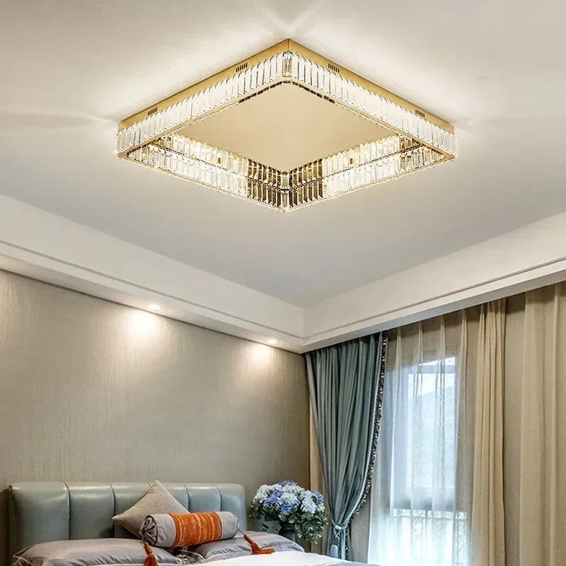 Afralia™ Crystal LED Dimmable Ceiling Lights: Modern Square Steel Fixture for Living Room