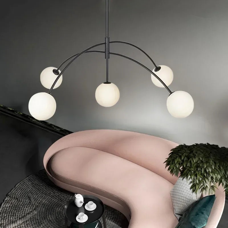 Nordic Pendant Light Chandelier Suspended Milky Glass Designer Ceiling Lamp.