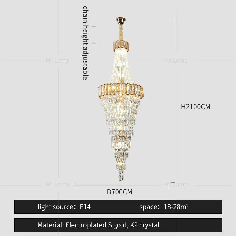 Crystal Chandelier: High-End Duplex & Spiral Staircase Light for Luxury Living Spaces