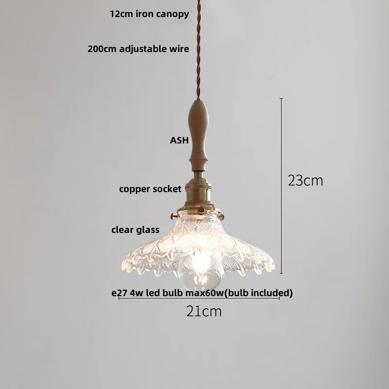 LED Pendant Light Ash Wood White Ceramic Japanese Style Hanging Lamp