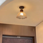 Amber Ice Crack Glass Wood Ceiling Light - Nordic Modern LED Fixture