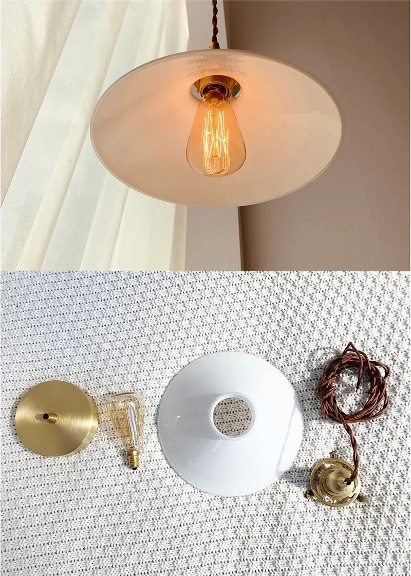 White Glass LED Pendant Lamp Nordic Modern Copper Socket Hanging Lights