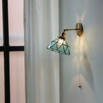 Tiffany Blue Glass LED Wall Sconce Rotate Copper Pull Chain Switch Light Fixtures