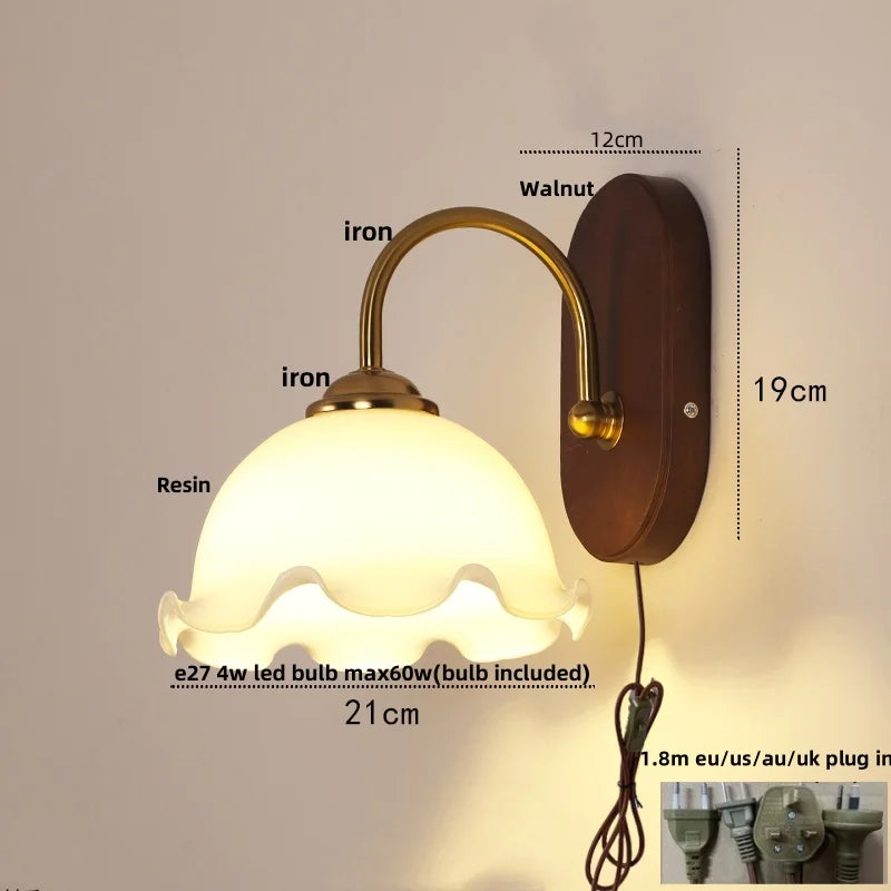 Walnut Wood LED Wall Light Fixture Modern Simple Bedside Sconce Lampara