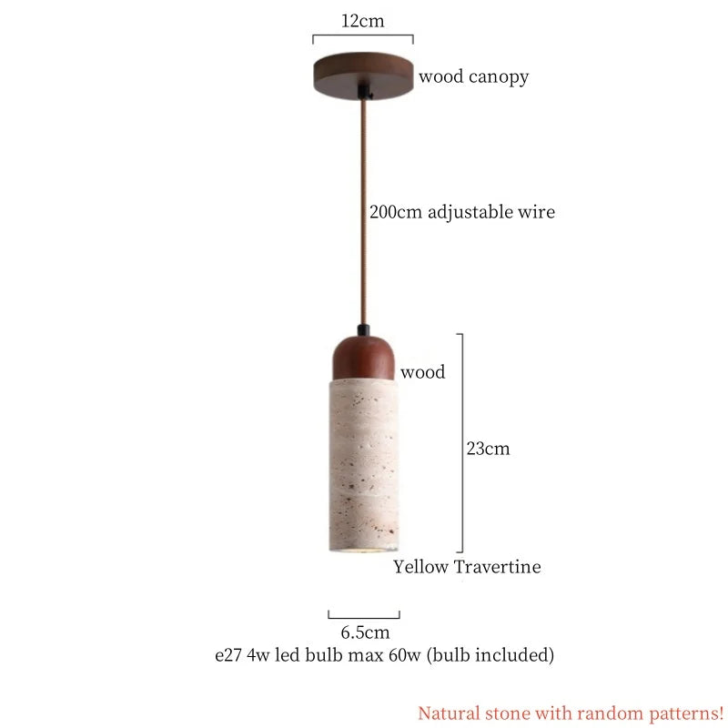 Nordic LED Pendant Lights Yellow Travertine Wood Hanging Lamp