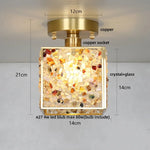 Crystal Glass LED Ceiling Light Copper Canopy Nordic Modern Design