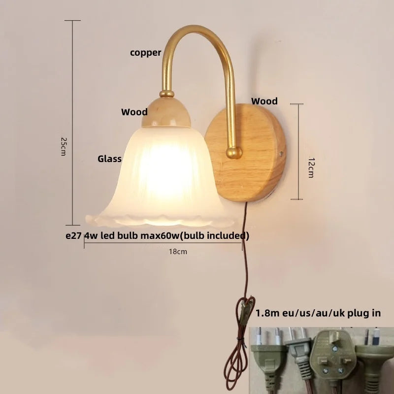 Afralia™ Nordic Glass LED Wall Light Sconce with Pull Chain Switch