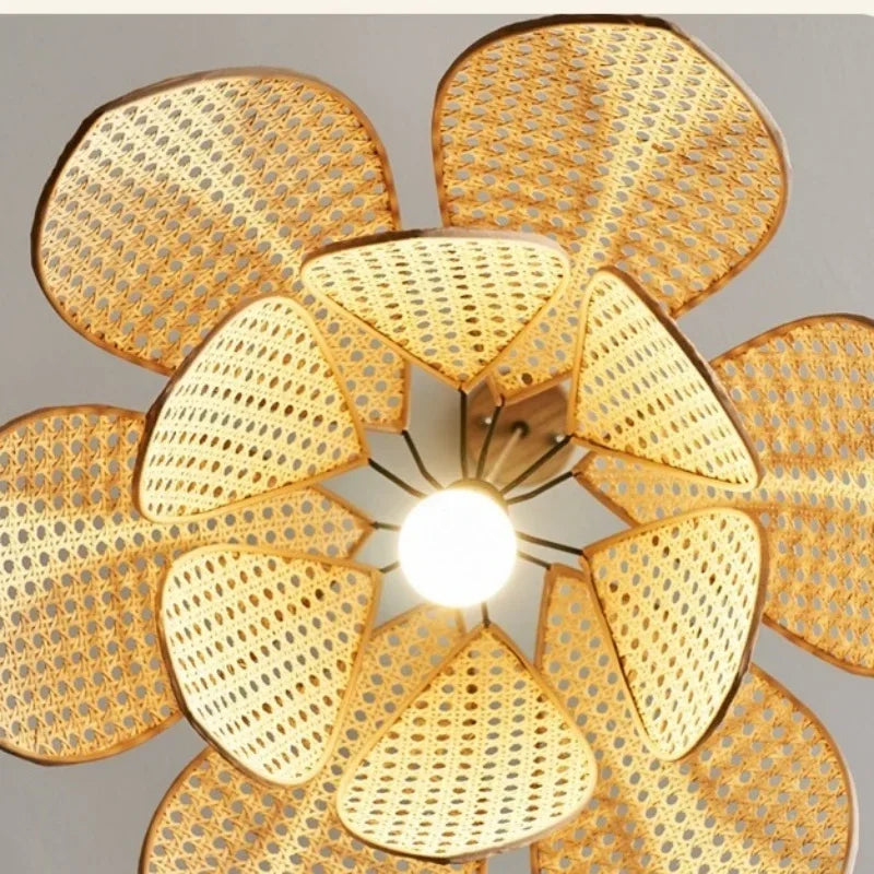 Rattan Petal Chandelier: Modern Nordic Wabi Sabi LED Pendant Light