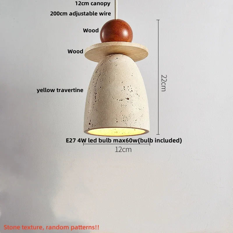 Yellow Iron LED Pendant Lamp Yellow Travertine Stone Ball in Wabi Sabi Style