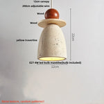 Afralia™ Round Wood LED Pendant Light | Yellow Travertine Stone | Wabi Sabi Home Decor