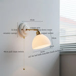 White Glass LED Wall Lights Pull Chain Switch Copper Arm - Bedroom Stair Living Room Mirror Bedside Lamp