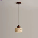 LED Pendant Light Fixture Modern Wood Canopy Yellow Travertine Luminaire