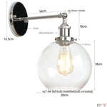 Afralia™ Glass Globe LED Wall Light Fixture Single Arm Bedside Lamp Vintage Industrial Style